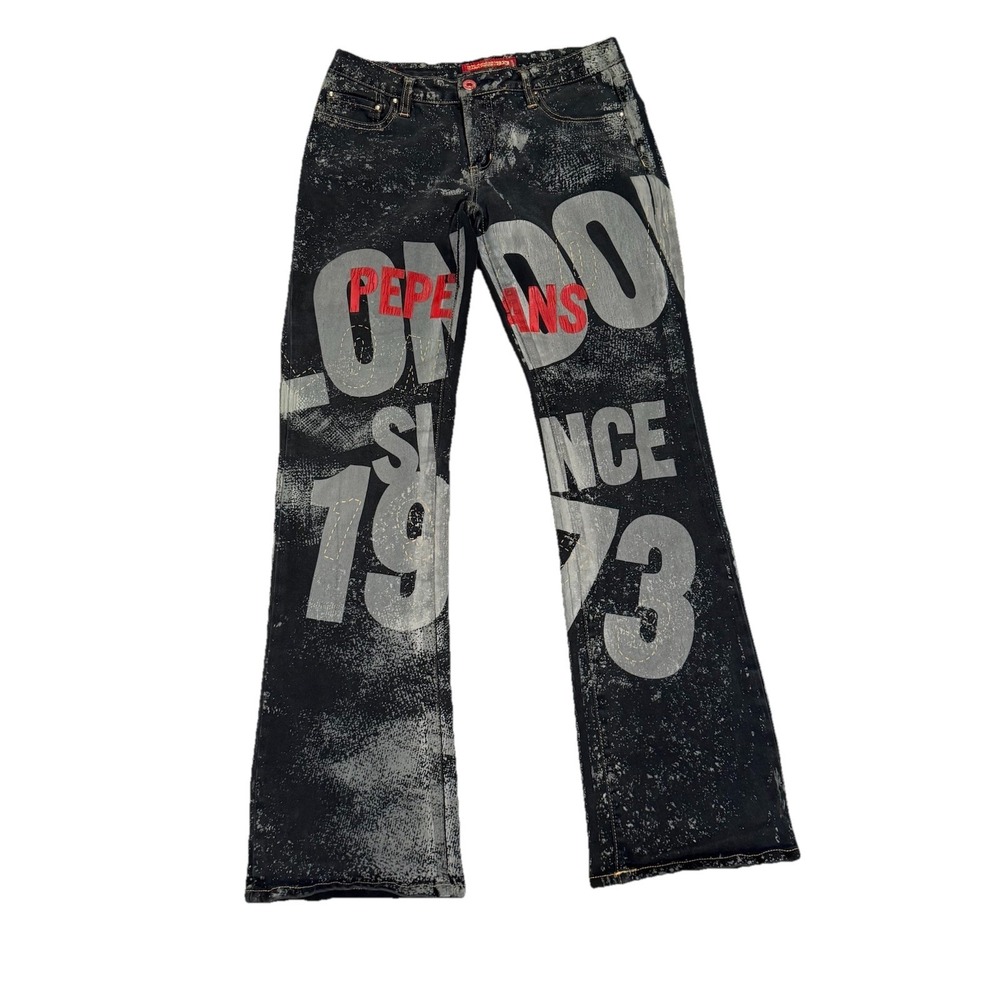 Pepe Jeans London Graffiti Men's Black Denim Skater Hip Hop Y2K Vintage Sz 30x30
